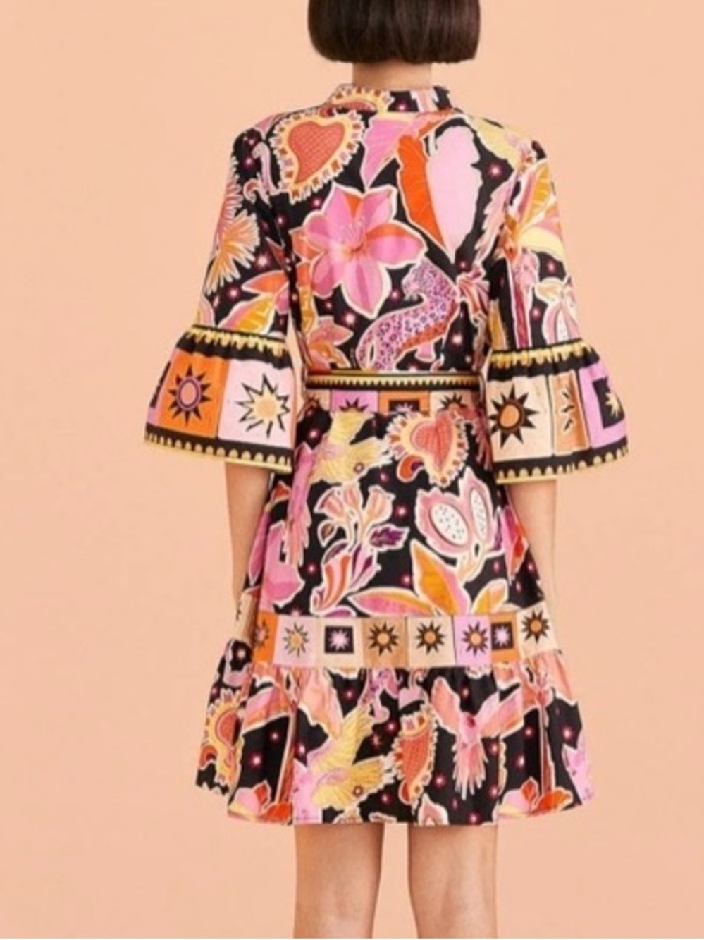 Farm Rio Black Enchanted Nature Floral Mini Belted Dress Resort Size Small - Picture 6 of 11